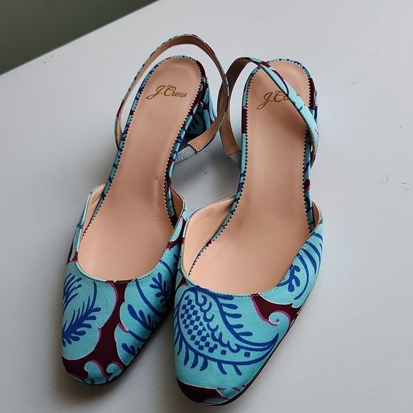 J. Crew Blue and Burgundy Sling Back Heels - Picture 2 of 10